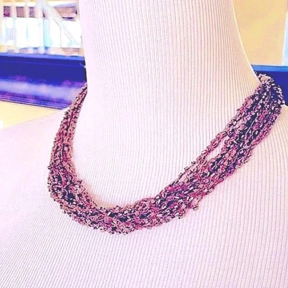 ZAD Bronze Multi Strand Beaded Statement Necklace Gold Clasp NWT